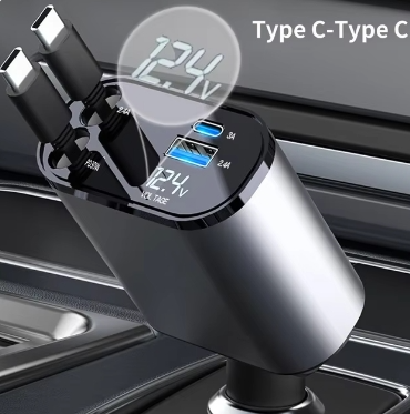 120W USB-C Retractable Car Charger – 4-in-1 Fast Charging
