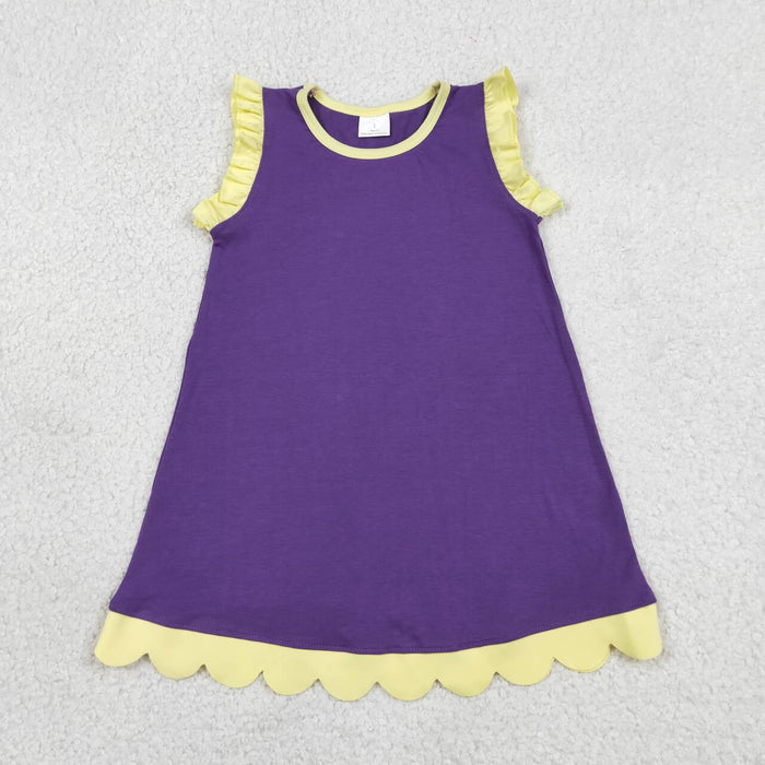 15 Colors Cotton Scalloped Edge Ruffle Girls Knee Length Dress Teams Sisters Wear
