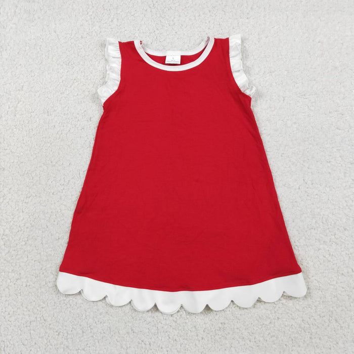 15 Colors Cotton Scalloped Edge Ruffle Girls Knee Length Dress Teams Sisters Wear