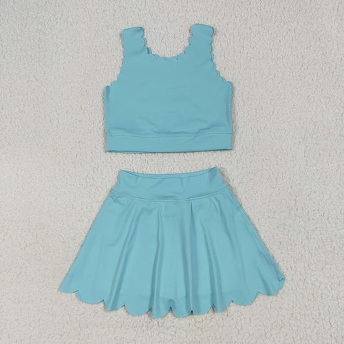 3 Colors Tank Top Skirts Shorts Girls Scallop Yoga Clothes Set Sisters Wear
