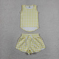 4 Colors Checked Vests Top Flutter Shorts Girls Summer Yoga Active Clothes Set Sisters Wear