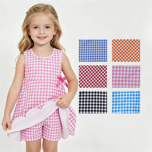6 Colors Plaid Print Baby Girls Zipper Sleeveless Scallop Shorts Yoga Dress Sisters Wear