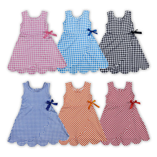 6 Colors Plaid Print Baby Girls Zipper Sleeveless Scallop Shorts Yoga Dress Sisters Wear