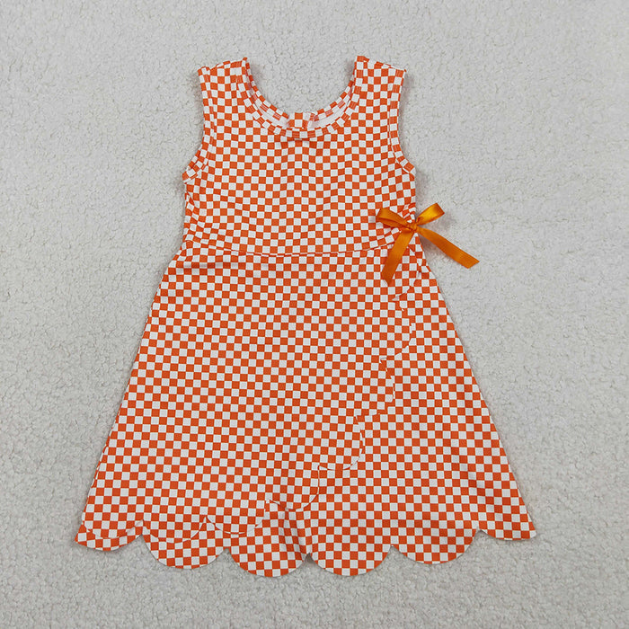 6 Colors Plaid Print Baby Girls Zipper Sleeveless Scallop Shorts Yoga Dress Sisters Wear