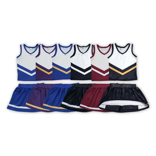 6 Colors Teams Active Vest Top + Skort Girls Clothes Set Sisters Wear Cheer Outfits
