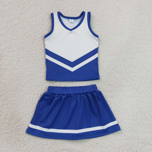 6 Colors Teams Active Vest Top + Skort Girls Clothes Set Sisters Wear Cheer Outfits