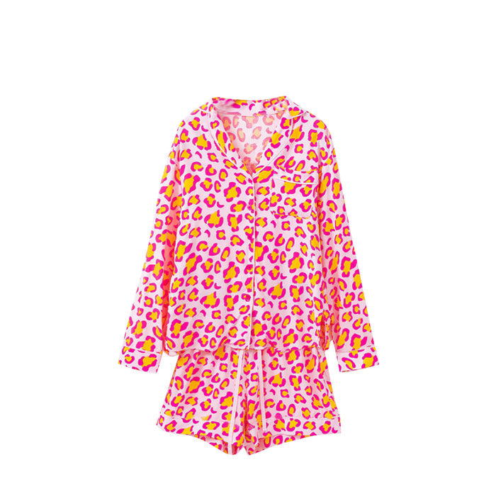 6.24 GLS0118 Preorder Women Pink Leopard Long Sleeve Top with Shorts Pajama Set