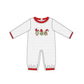 6.29 Preorder LR3131 Green Frog Stripes Print Baby Boys Christmas Romper