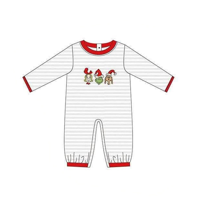6.29 Preorder LR3131 Green Frog Stripes Print Baby Boys Christmas Romper