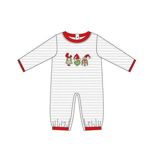 6.29 Preorder LR3131 Green Frog Stripes Print Baby Boys Christmas Romper