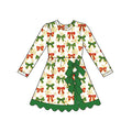 8.28 GLD1781 Preorder Red Green Bows Print Girls Christmas Yoga Dress