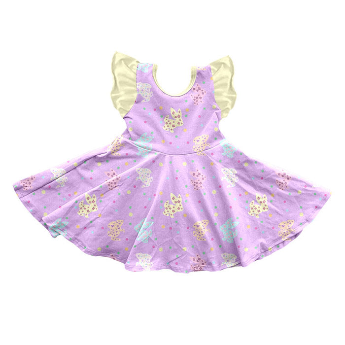 8.28 GSD4308 Preorder Bunny Small Flowers Print Girls Easter Knee Length Dress