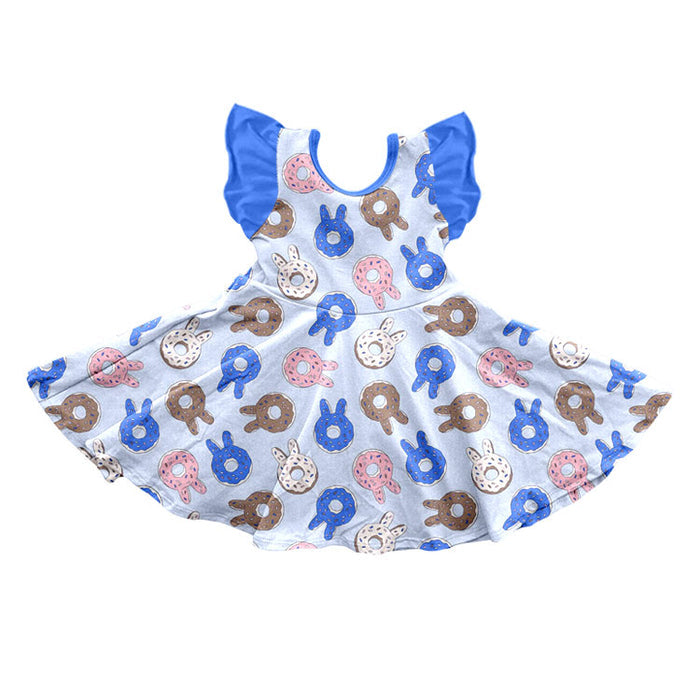 8.28 GSD4309 Preorder Donut Blue Print Girls Easter Knee Length Dress