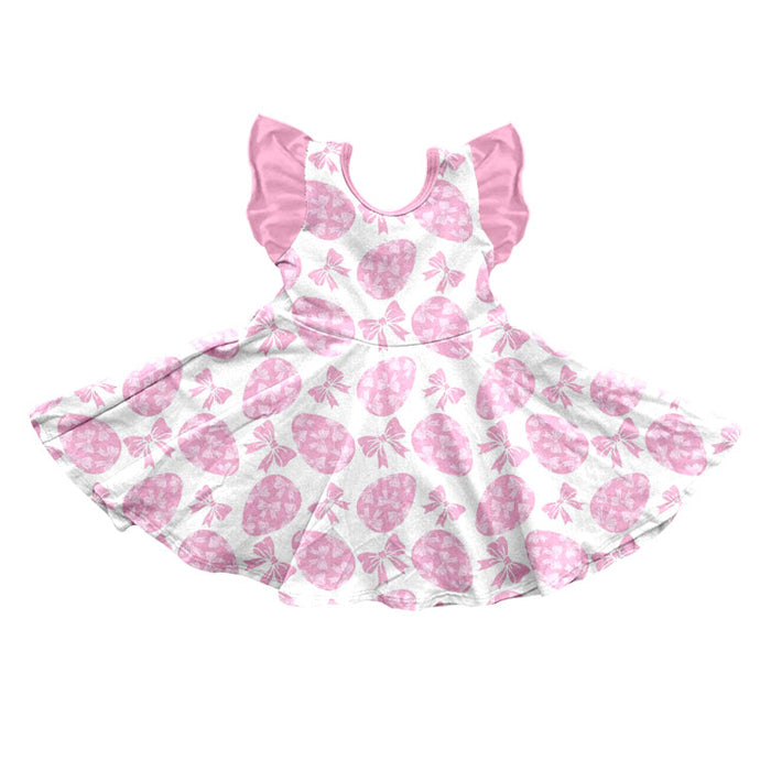 8.28 GSD4310 Preorder Eggs Bows Pink Print Girls Easter Knee Length Dress