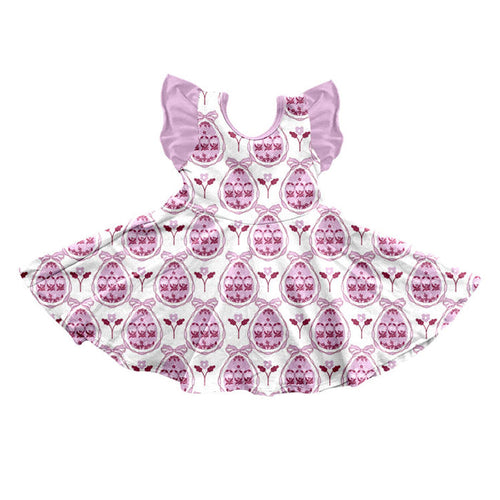 8.28 GSD4311 Preorder Eggs Flowers Pink Print Girls Easter Knee Length Dress