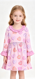8.28 Preorder Toddler Girls Heart Candy Striped Long Sleeve Ruffle Dress
