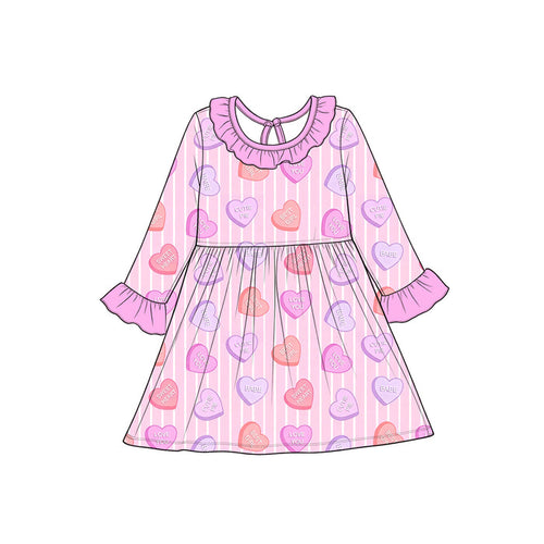 8.28 Preorder Toddler Girls Heart Candy Striped Long Sleeve Ruffle Dress