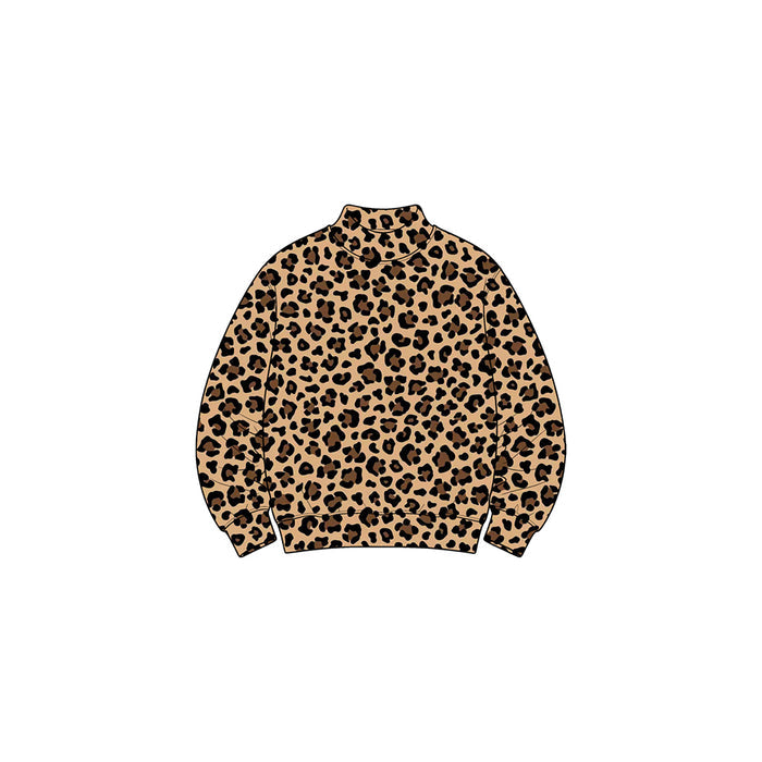 8.31 Preorder GT1904 Baby Girls   Leopard Long Sleeve Mock Neck Top