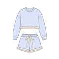 9.10 GLS0250 Preorder Light Blue Long Sleeve Top Orange Ruffle Shorts Girls Clothes Set
