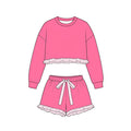 9.10 GLS0251 Preorder Hot Pink Long Sleeve Top Orange Ruffle Shorts Girls Clothes Set