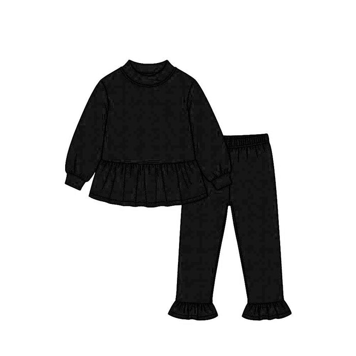 9.15 GLP3885 Preorder Black Cotton Ruffle Girls Clothes Set