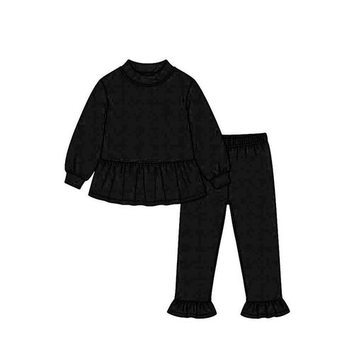 9.15 GLP3885 Preorder Black Cotton Ruffle Girls Clothes Set