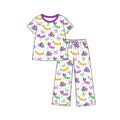9.15 GSPO2392 Preorder Kids Girls Mardi Gras Mask Short Sleeve Pajama Set