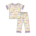 9.4 GSPO2382 Preorder Donut Bows Boots Tie-dye Print Girls Mardi Gras Pajamas Clothes Set