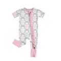 9.4 SR4310 Preorder Eggs Bows Print Baby Girls Easter Zipper Sleeper Romper