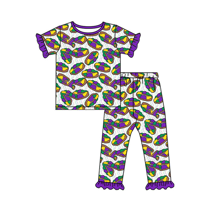 9.9 GSPO2391 Preorder Mardi Gras  King Cake Short Sleeve Top Pants Pajama Set