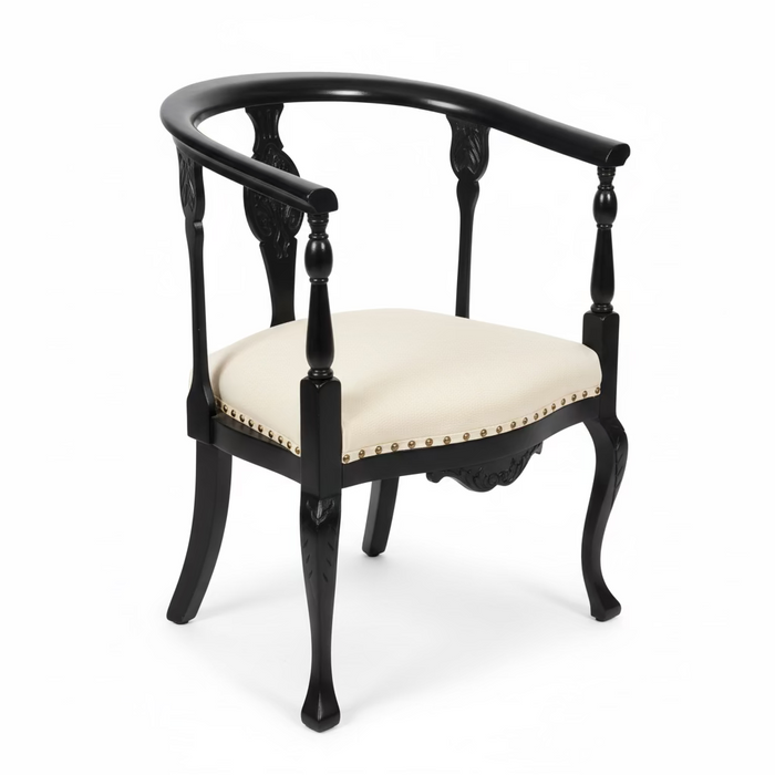 Vintage White Nailhead & Black Lacquer Horseshoe Chair