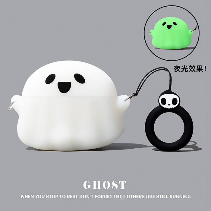[Luminous style-transparent white ghost + same style ring buckle] liquid silicone★No falling cover / Apple Airpods 3/3 generation