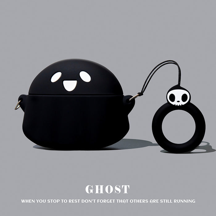 [Ghost on black background + same ring buckle] liquid silicone★No falling cover / Apple airpods 1/2 generation Universal