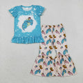 Baby Girls Cartoon Dragon Ruffle Top Bell Bottom Pants Clothes Sets Regular price