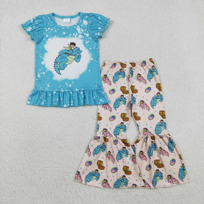 Baby Girls Cartoon Dragon Ruffle Top Bell Bottom Pants Clothes Sets Regular price