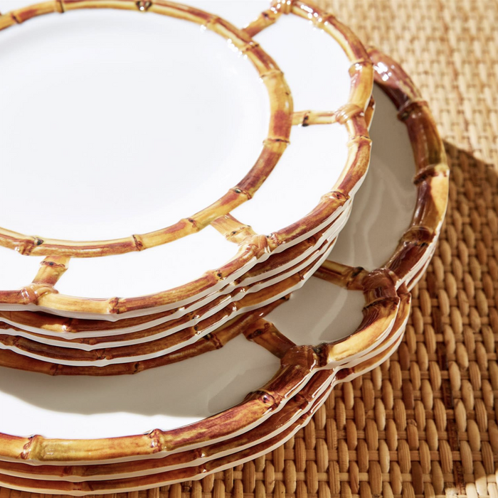 Bamboo Touch Set of 4 Dinner Plate with Bamboo Rim