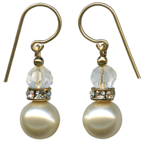 Elegant 17-inch pearl crystal drop earrings by Owen Glass Collection featuring antique Czech glass and rhinestone accents.