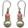 Pearl crystal drop earrings with pink Czech glass and rhinestone accents from Owen Glass Collection.