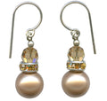Taupe crystal pearl drop earrings with smoke topaz and rhinestone accents from Owen Glass Collection, showcasing elegant jewelry design.