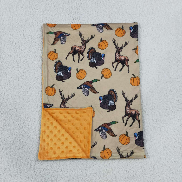 BL0292 Animals Pumpkin Print Baby Boys Fall Blanket