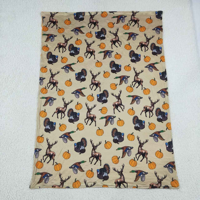 BL0292 Animals Pumpkin Print Baby Boys Fall Blanket