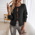 Black Casual Loose Cardigan Tie Solid Colour Sweater Women