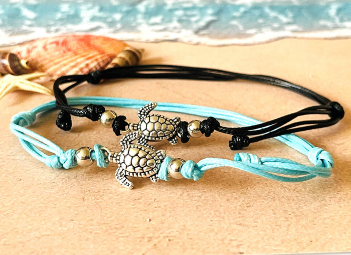 Black Turtle Anklet - Turquoise Turtle Ankle Bracelet
