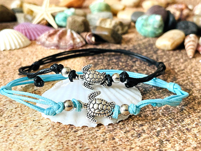 Black Turtle Anklet - Turquoise Turtle Ankle Bracelet