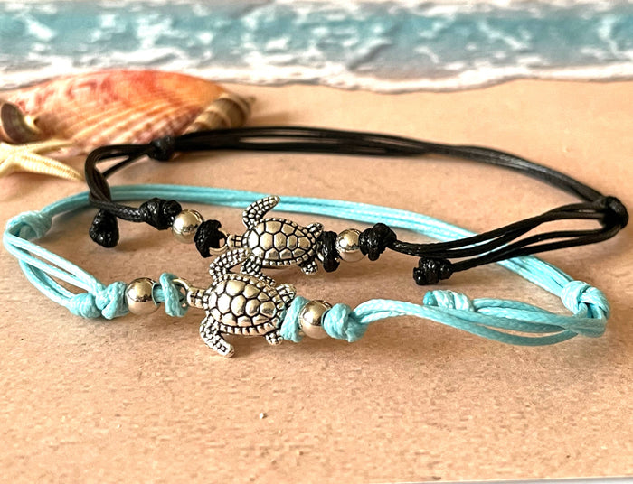 Black Turtle Anklet - Turquoise Turtle Ankle Bracelet