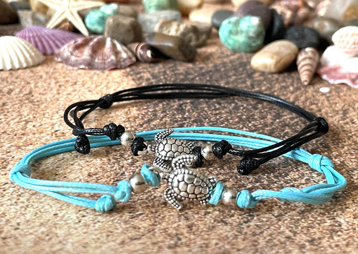 Black Turtle Anklet - Turquoise Turtle Ankle Bracelet