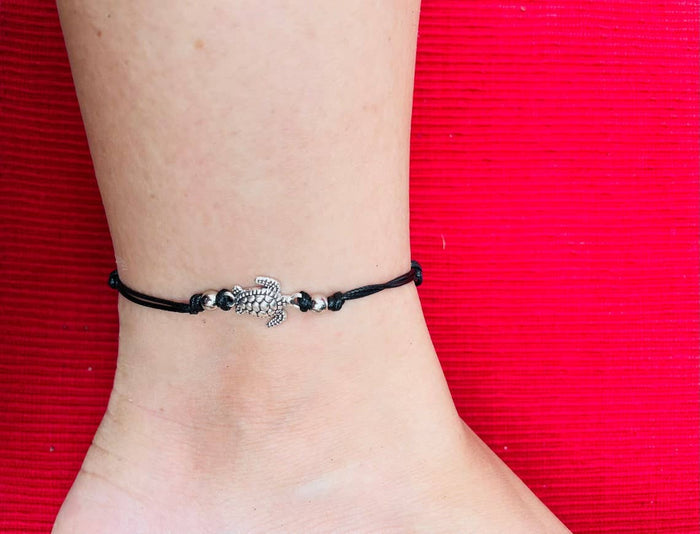 Black Turtle Anklet - Turquoise Turtle Ankle Bracelet