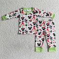 BLP0037 Cartoon Mouse HOHOHO Candy Cane Print Boys Christmas Pajamas Clothes Set