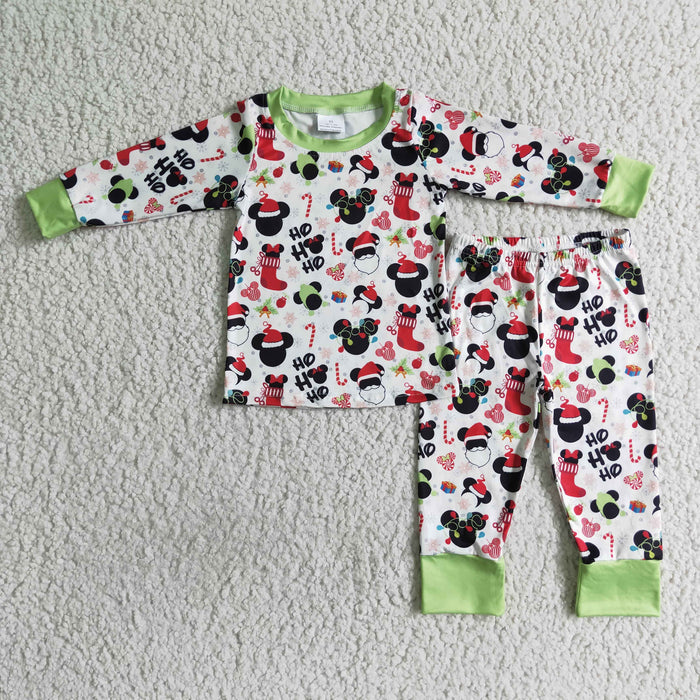 BLP0037 Cartoon Mouse HOHOHO Candy Cane Print Boys Christmas Pajamas Clothes Set