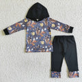 BLP0040 Highland Cow Pumpkin Hoodie Top Pants Boys Halloween Clothes Set